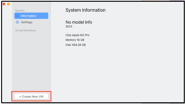 Create New VM button in Orka Desktop