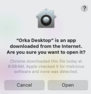 Orka Desktop download confirmation dialog