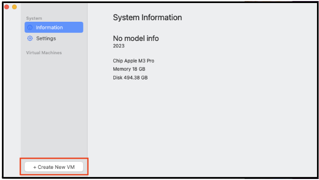 Create New VM button in Orka Desktop