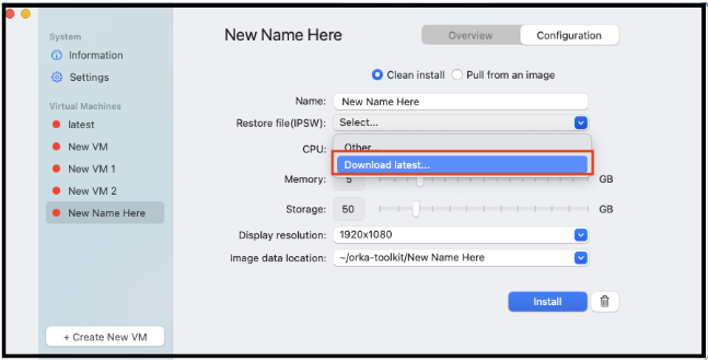 IPSW dropdown with Download Latest option highlighted