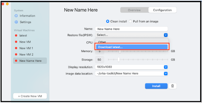 IPSW dropdown with Download Latest option highlighted