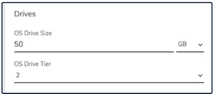 Private Cloud Drives section showing OS Drive Size and OS Drive Tier fields