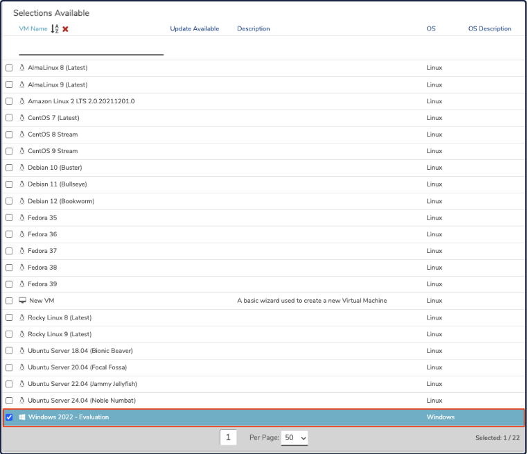 Private Cloud New VM dialog with Windows 2022 recipe selected