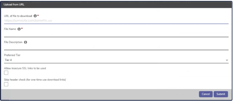 Private Cloud Upload from URL dialog box