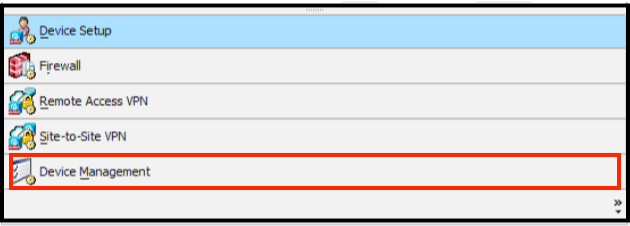 ASDM Device Management section in the configuration panel