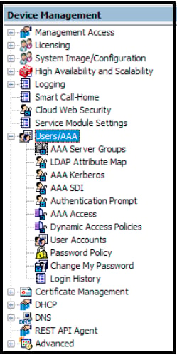 ASDM Users/AAA menu under Device Management