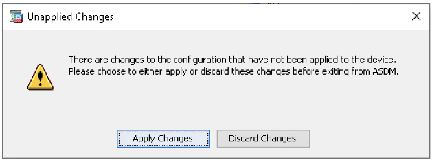 ASDM Apply Changes confirmation dialog