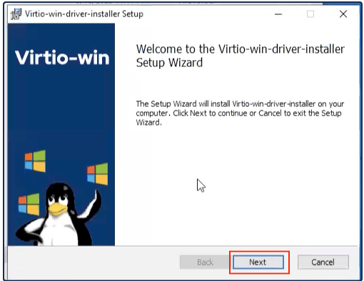 Virtio Windows Guest Tools Setup Wizard welcome screen