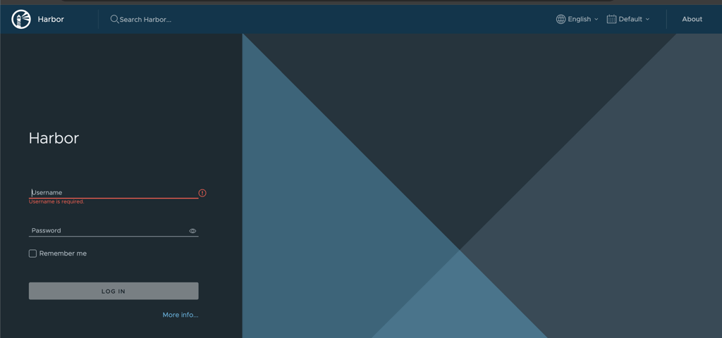 Harbor web interface login screen