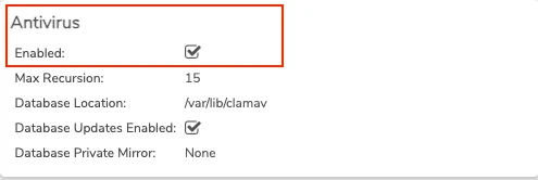 Private Cloud NAS Service settings with Antivirus checkbox