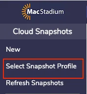 Private Cloud Cloud Snapshots left menu with Select Snapshot Profile option