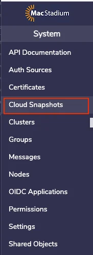 Private Cloud Cloud Snapshots list page