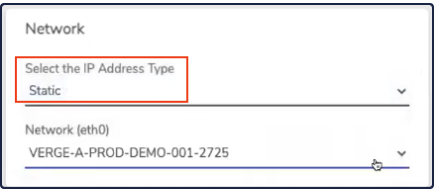 Private Cloud Network section with Static IP type and network dropdown