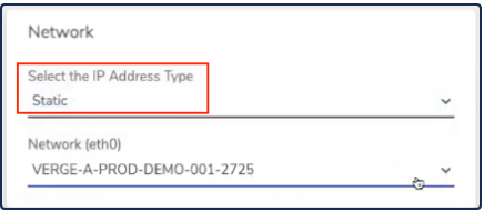 Private Cloud Network section with Static IP type and network dropdown