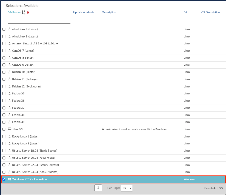 Private Cloud New VM dialog with Windows 2022 recipe selected