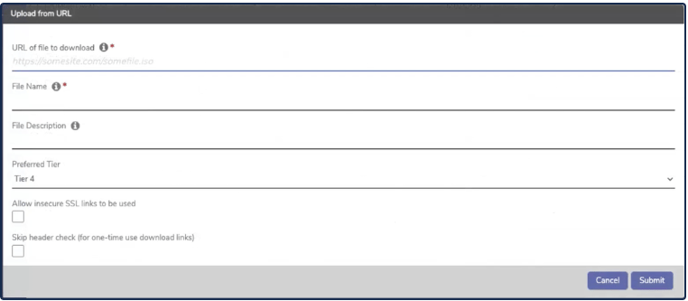 Private Cloud Upload from URL dialog box