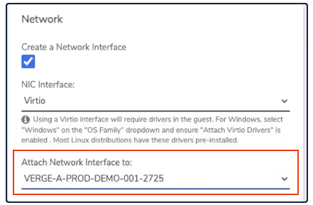 Private Cloud Network section with Create Network Interface checked
