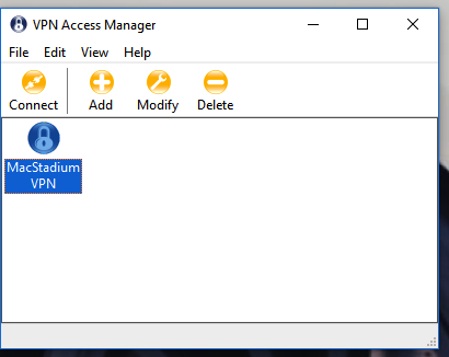 Shrew Soft VPN Access Manager home screen with new VPN listed
