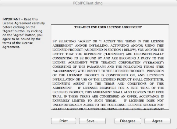 HP Anyware PCoIP client installer dragged into Applications folder