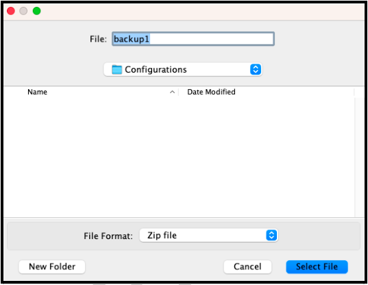 Local file browser for selecting backup file save location