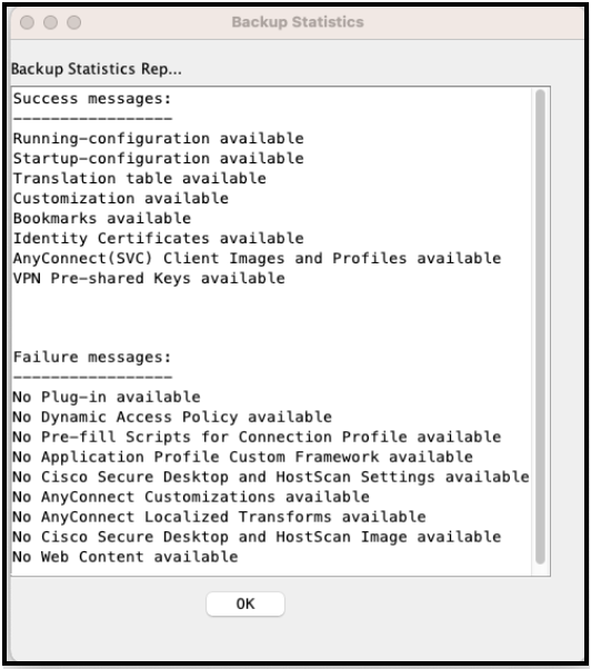 ASDM backup completion confirmation dialog