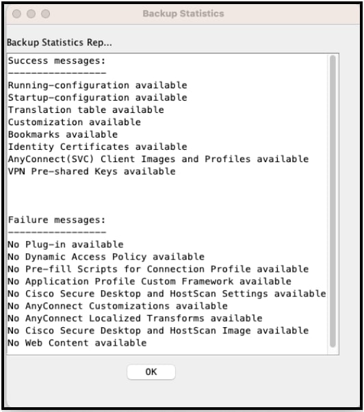 ASDM backup completion confirmation dialog