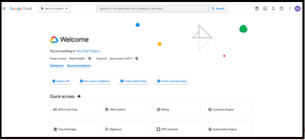 GCP console project selector in the toolbar