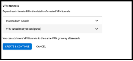 GCP HA VPN gateway created with two tunnel interfaces showing status