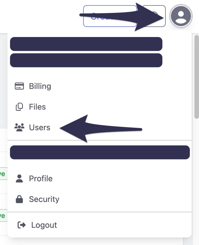 MacStadium Customer Portal account menu with Users option