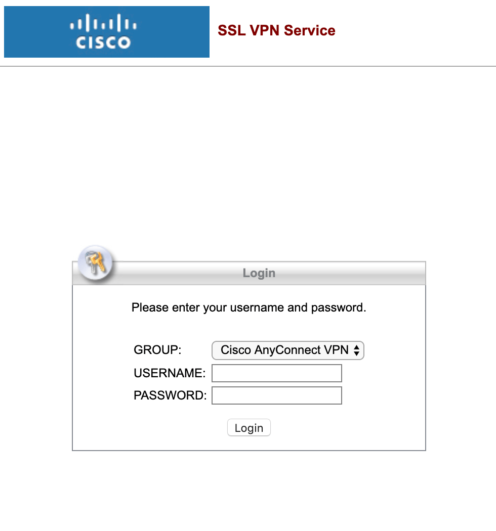 Cisco AnyConnect login prompt for server address and credentials