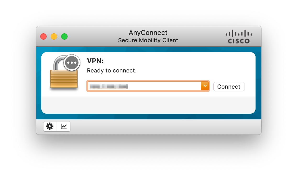 Cisco AnyConnect main screen with server address field