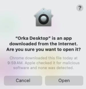 Orka Desktop download confirmation dialog