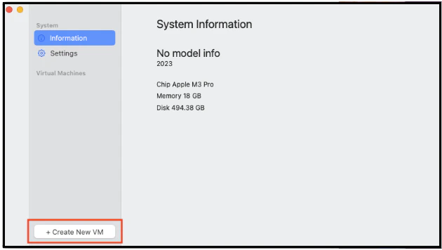 Create New VM button in Orka Desktop