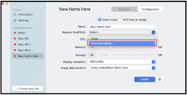 IPSW dropdown with Download Latest option highlighted