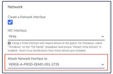 Private Cloud Network section with Create Network Interface checked