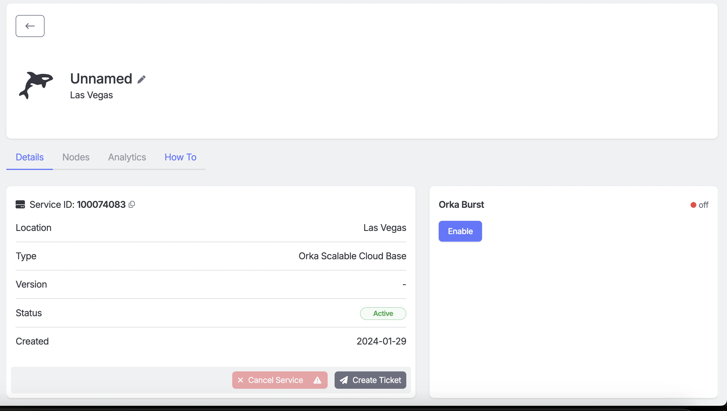 MacStadium Admin Portal Enable Burst toggle
