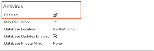 Private Cloud NAS Service settings with Antivirus checkbox