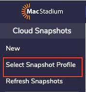 Private Cloud Cloud Snapshots left menu with Select Snapshot Profile option