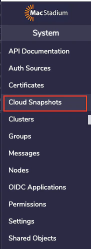 Private Cloud Cloud Snapshots list page