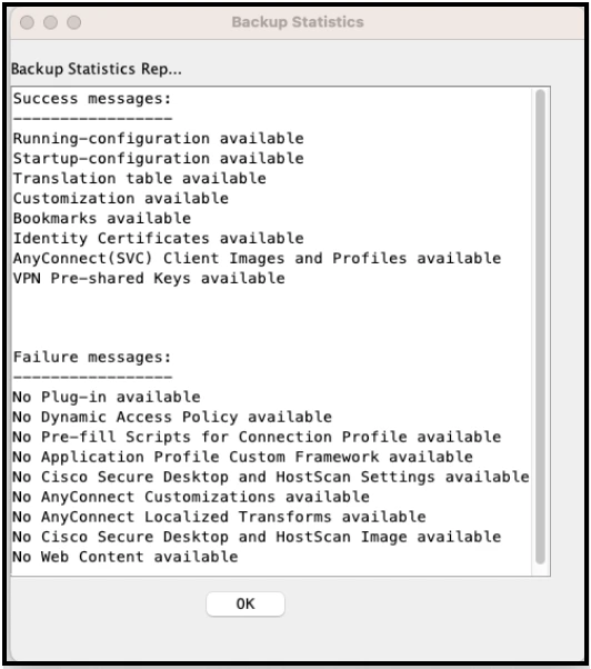 ASDM backup completion confirmation dialog