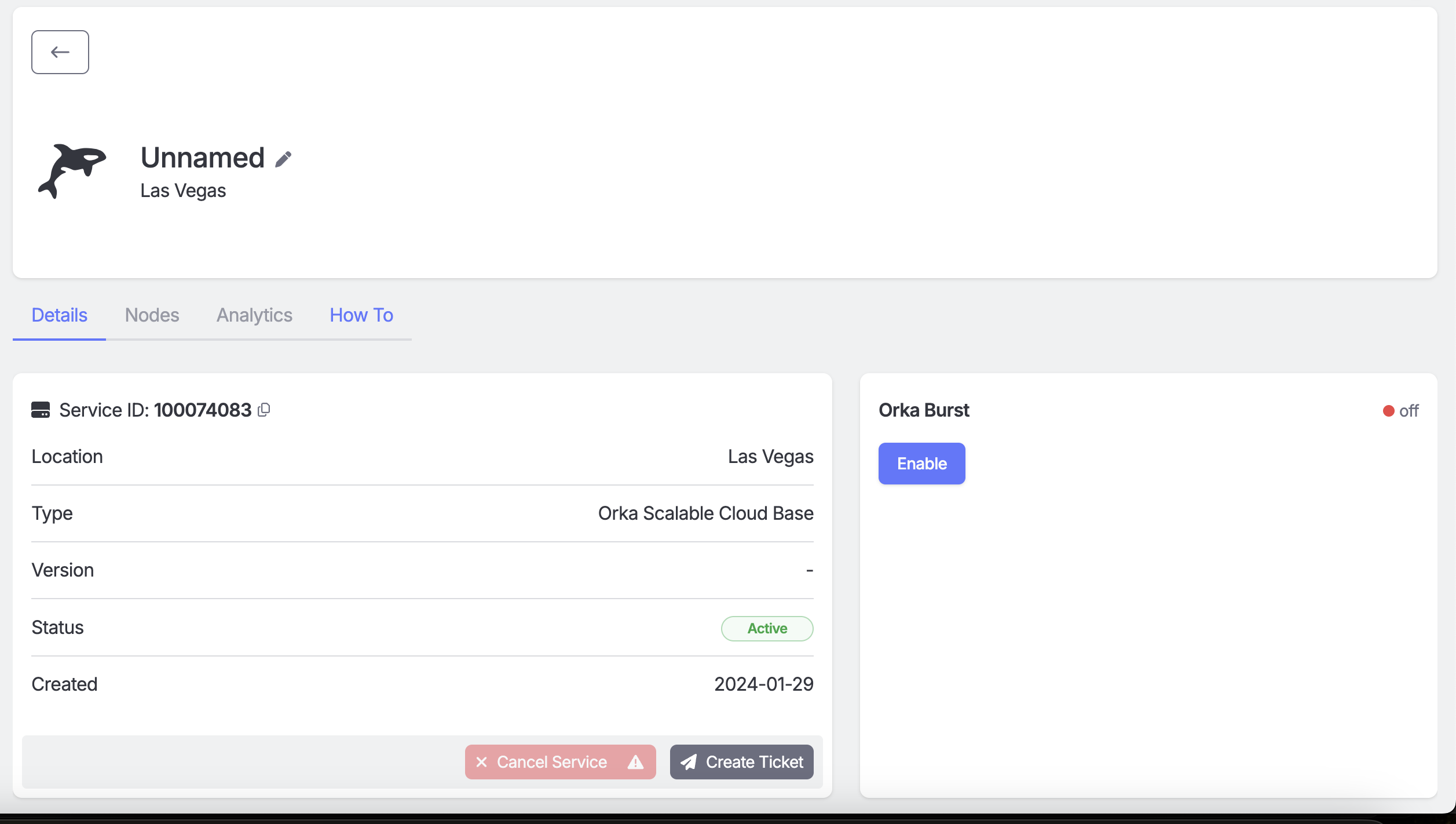 MacStadium Admin Portal Enable Burst toggle