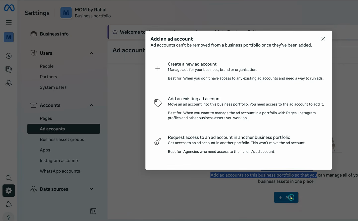 Add an ad account chooser