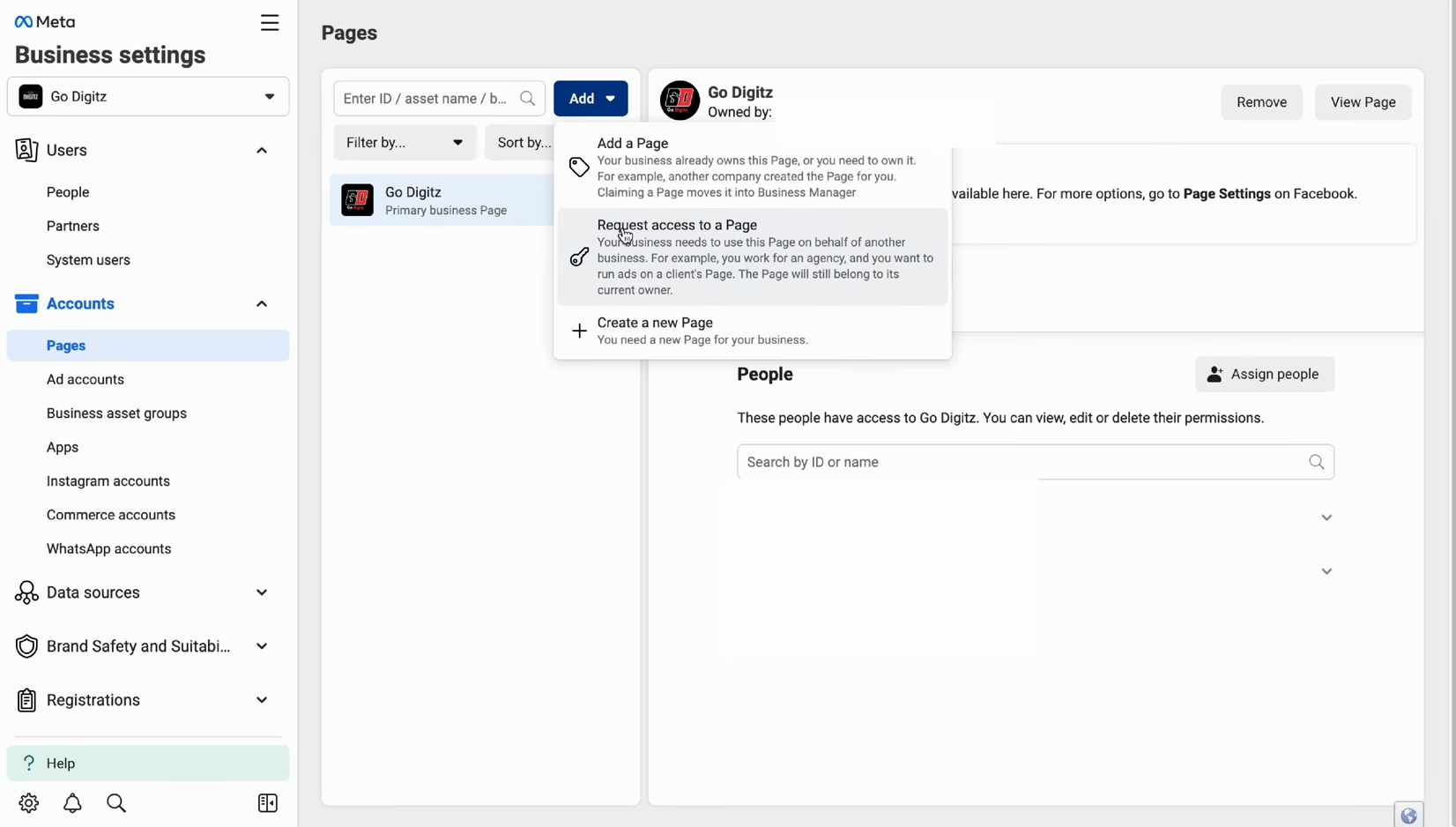 Add a Page to the business portfolio