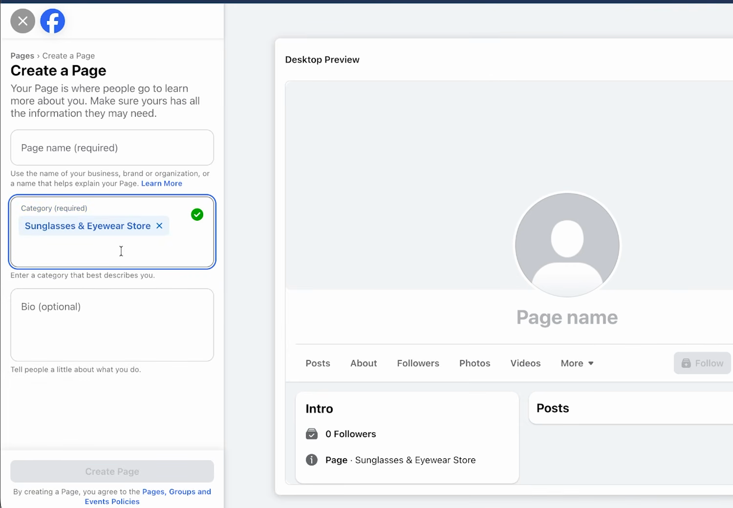 Create a Page form