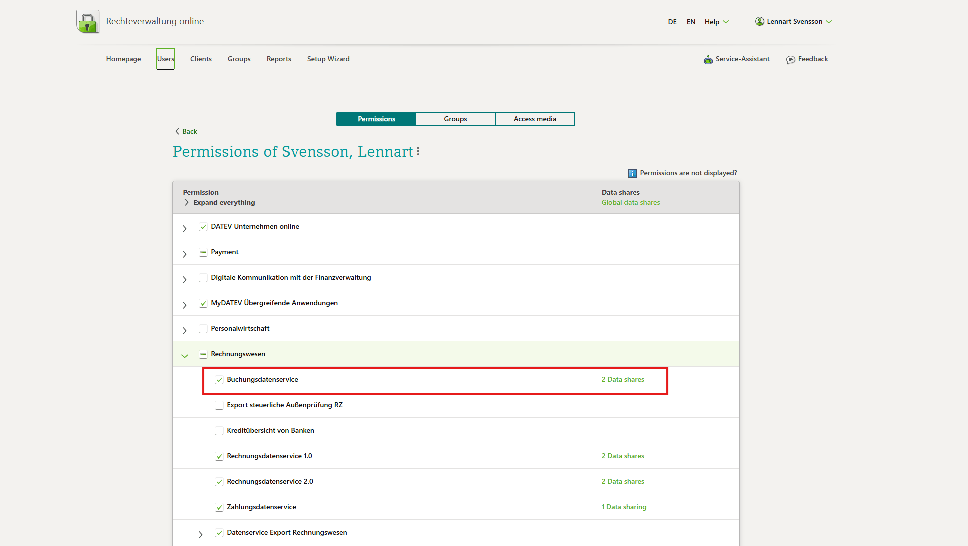 Image showing service selection in Mandantenregistrierung
