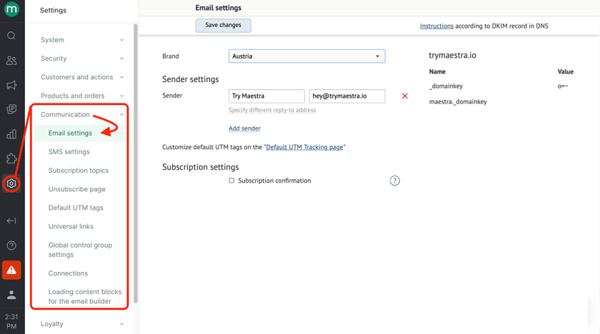 K Email Address How to Add Sender's email address - Maestra Help Center