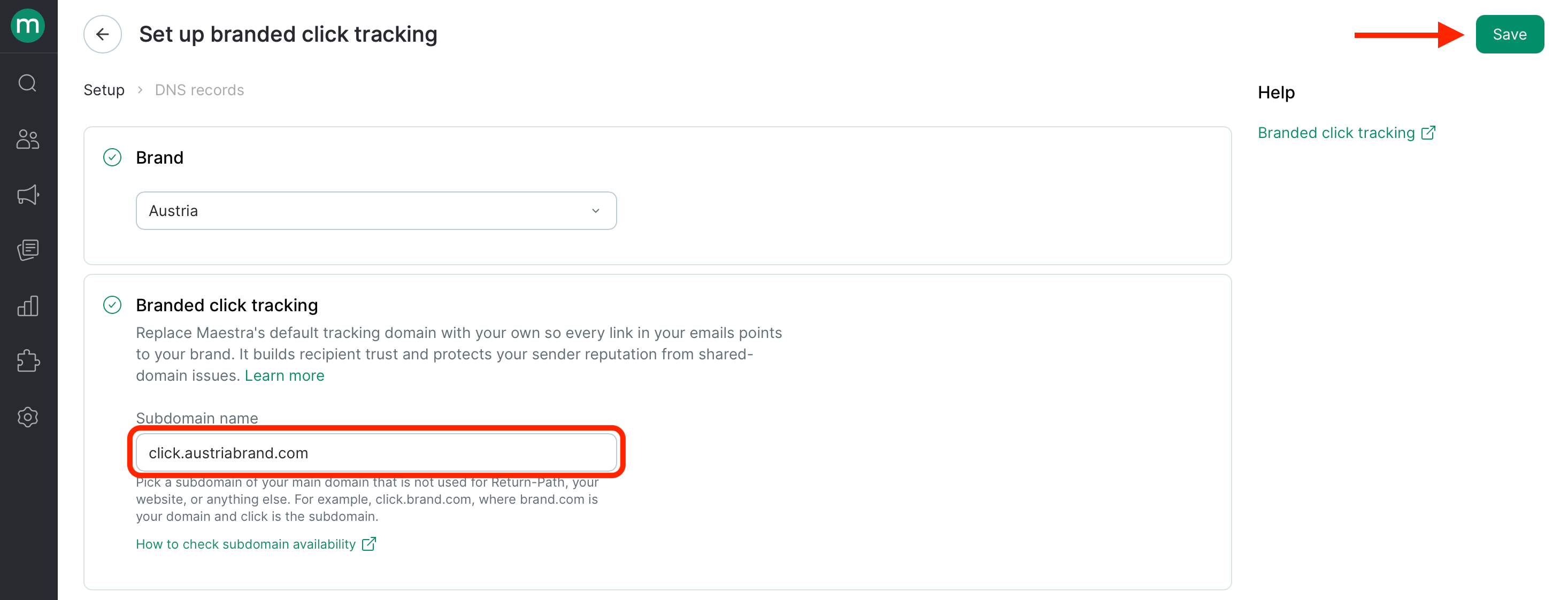 Enter the subdomain and click Save