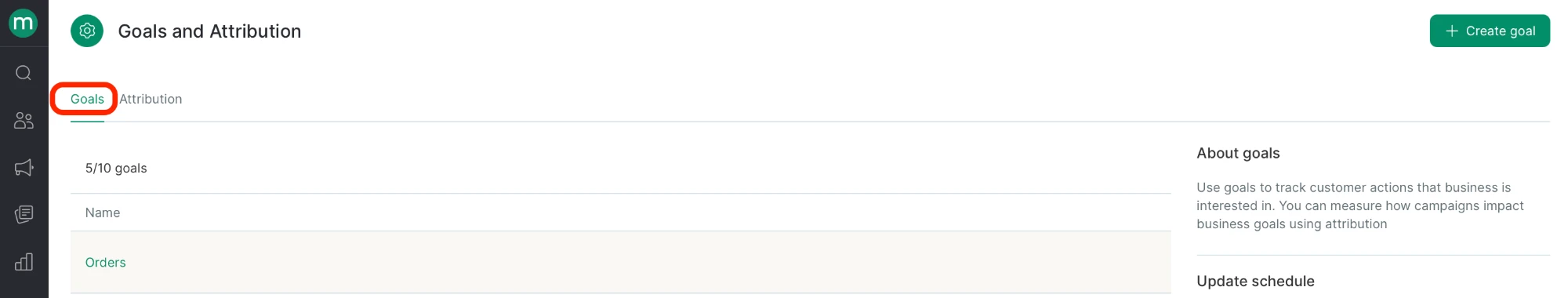 Goals tab