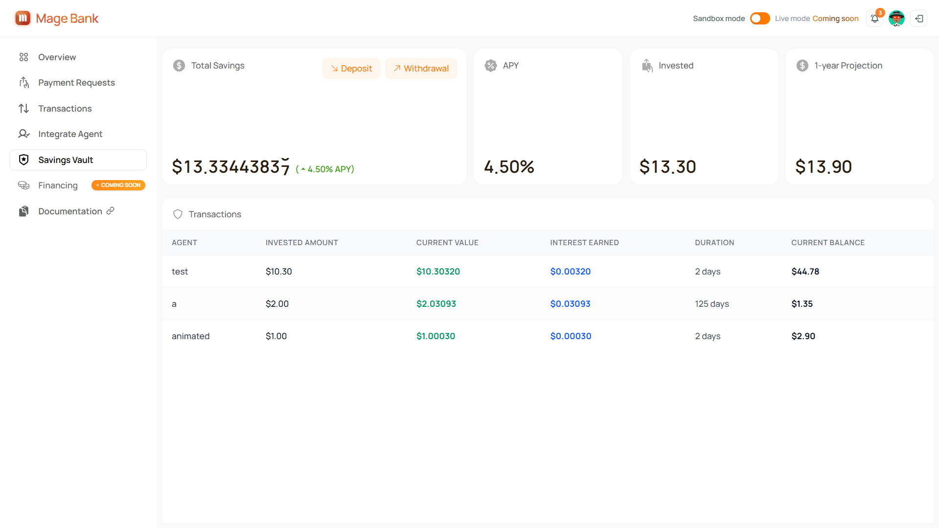 Savings Vault Dashboard