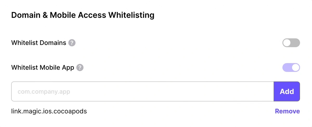 Mobile allowlist configuration interface in Magic Dashboard